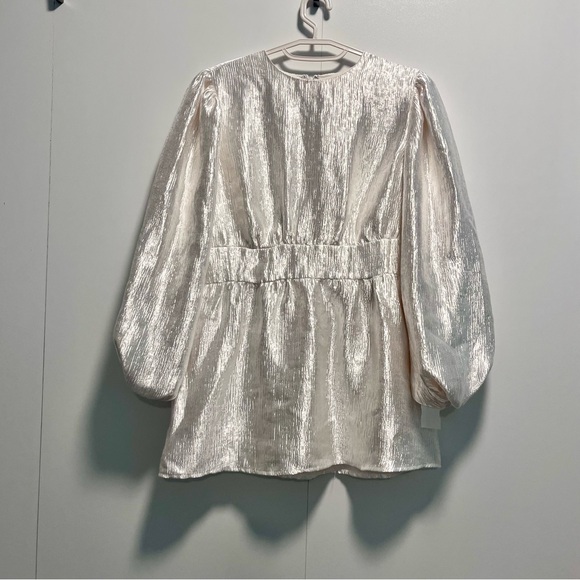 Veiled Layla Balloon Sleeve Blouse Dress Metallic White 12 Bridal Bachelorette - Picture 1 of 8